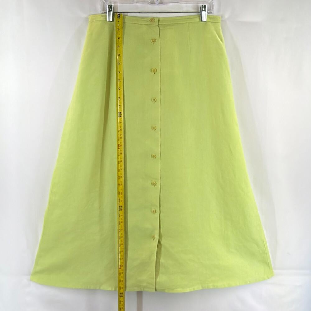 Talbots Irish Linen Button-Down A-Line Midi Skirt Sze 14 Lime Lined Beach Spring - Picture 7 of 10